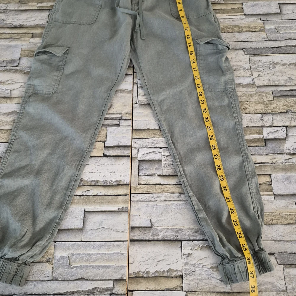 ​Nicole Miller 100% Linen Cargo Pants Women's Size M Sage Green Joggers Flax - Picture 6 of 9